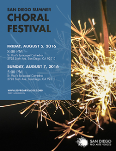 Poster for summer choral festival with fireworks in background